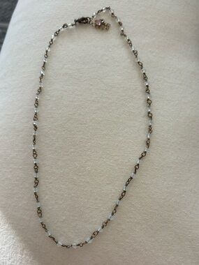 White Beaded Chain Necklace with Antique Gold Links